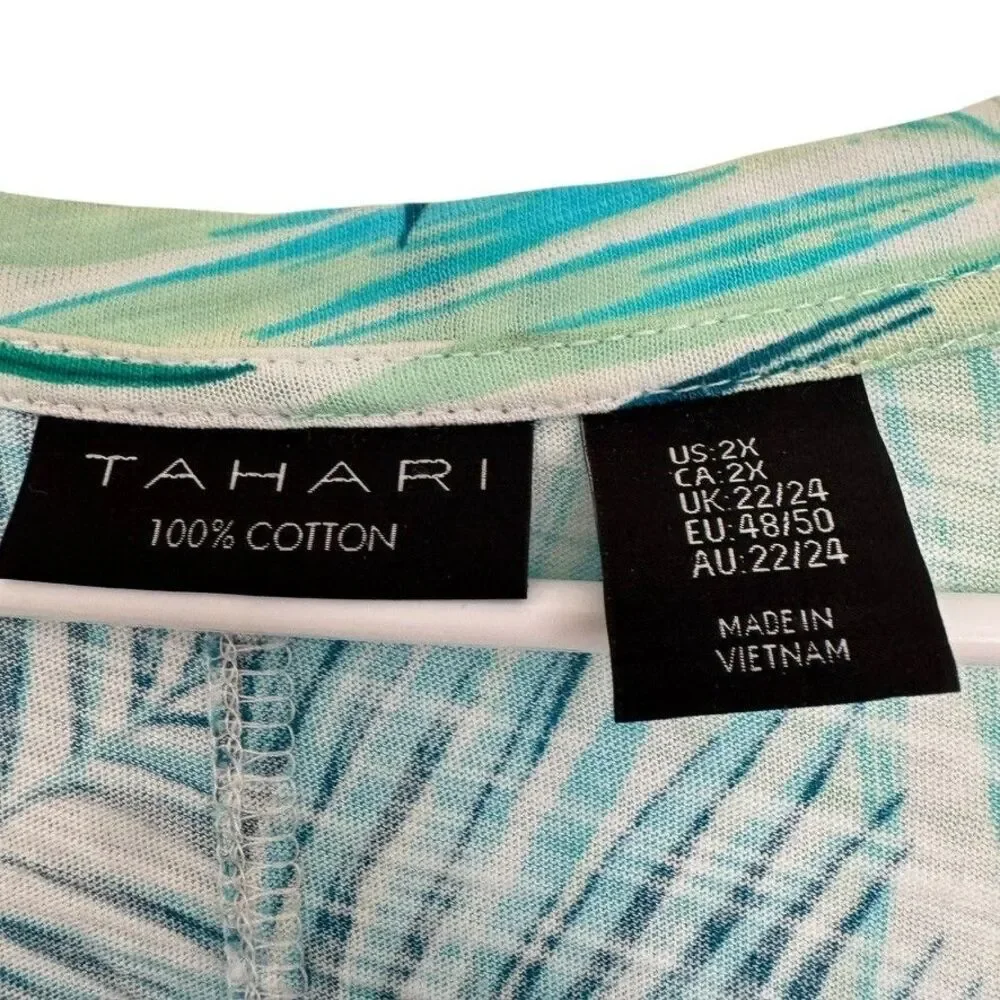 TAHARI Blouse 2X Tropical Palm Leaf V-Neck Short Sleeve Lightweight Cotton Top - Picture 4 of 4